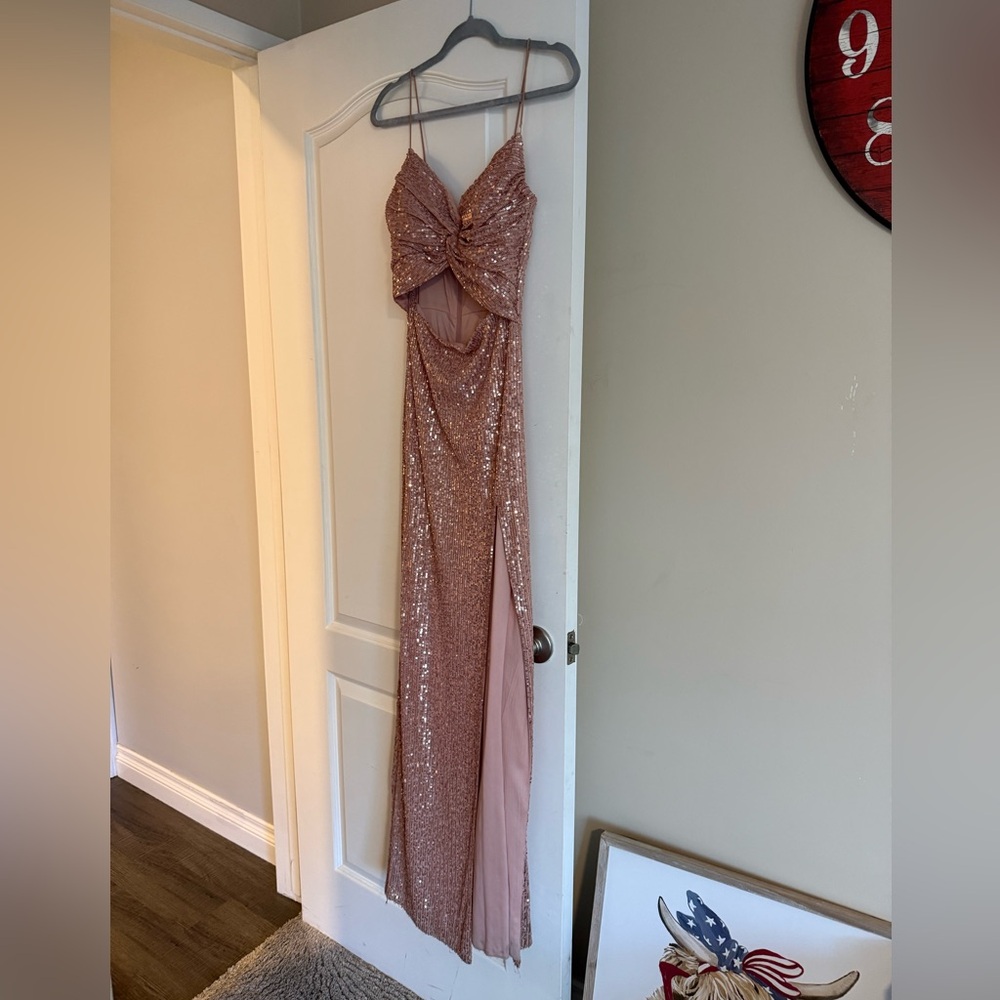 Salmon pink & sparkly.